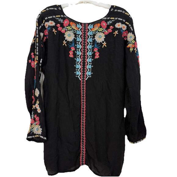 Johnny Was Embroidered Tunic Emily Top Womens Sz Small Black Boho Long Sleeves - Picture 7 of 11